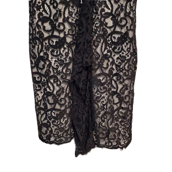 Max Studio Dress Medium Black Ivory Lace Bottom Capsleeve Ruffle Back - Picture 5 of 5